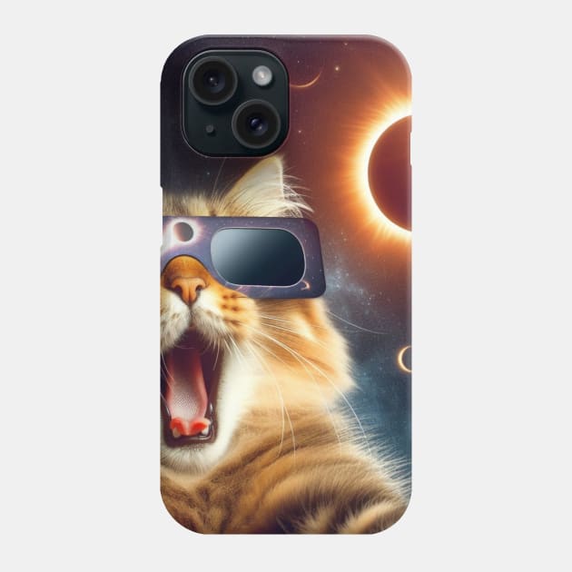 cat taking a selfie with solar 2024 eclipse wearing Glasses Phone Case by HBart