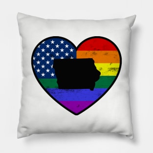 Iowa United States Gay Pride Flag Heart Pillow