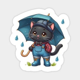 Cute cat in rain boots with umbrella Magnet