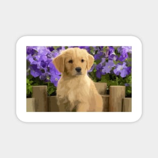 Golden Retriever Puppy Digital Painting Magnet