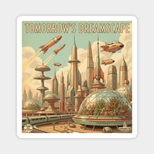 Retro Futuristic Cityscape – 1950s Sci-Fi Vision Magnet