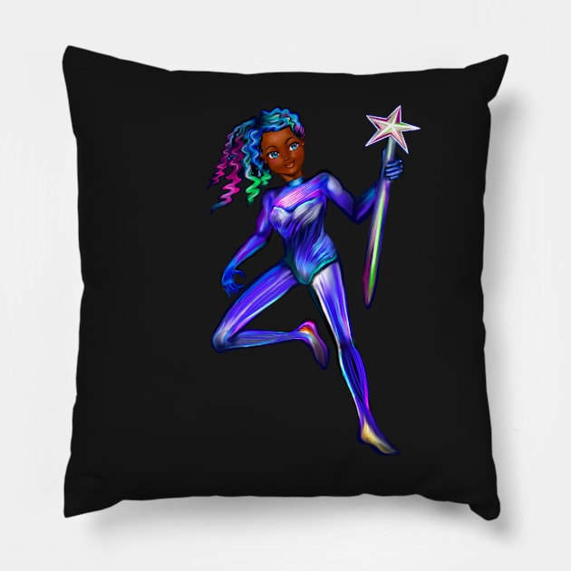 Black anime girl from outer space  ! beautiful  black girl with multi colored Afro hair, blue eyes, Cherry pink lips and dark brown skin. Hair love ! Pillow by Artonmytee
