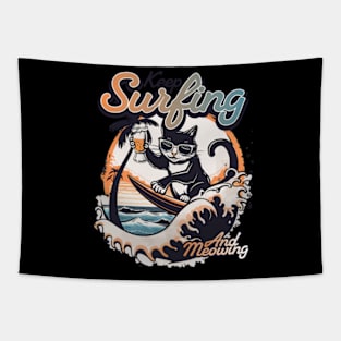 Surfing And Meowing Tapestry