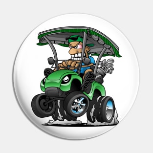 Funny Golf Cart Hotrod Golf Car Popping a Wheelie Cartoon Pin