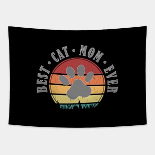 Best Cat Mom Ever Retro Sunset Vector Graphics Tapestry