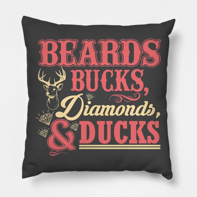 Beards Bucks Diamonds and Ducks Pillow by joshp214