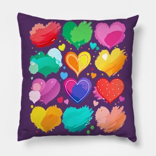 Colorful Watercolor Hearts Pillow