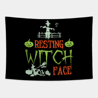 Halloween Shirt Resting Witch Face Broomstick Hat Women Tapestry