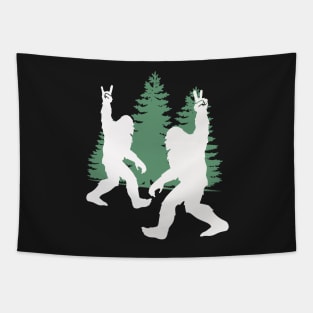 Bigfoot and Sasquatch Crossing Paths in the Woods, Yeti, Yowi, Funny, Science Fiction, Sasquatch Design, Cryptid, Cryptozoology Tapestry