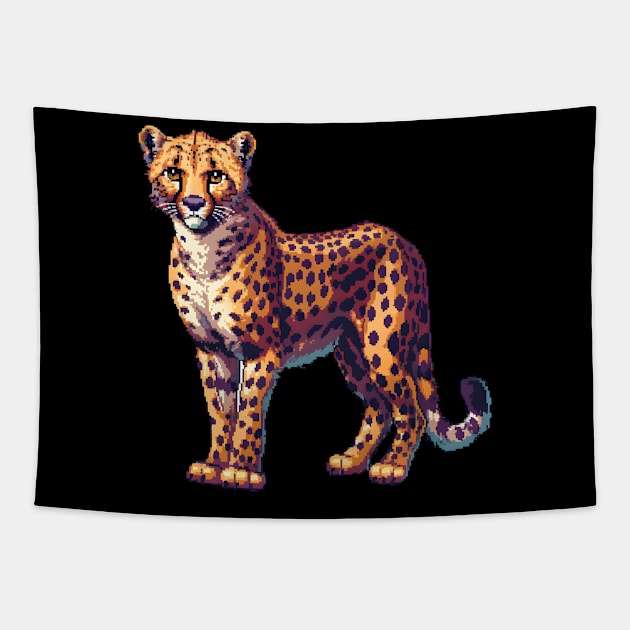 Pixelated Cheetah Artistry Tapestry by Animal Sphere