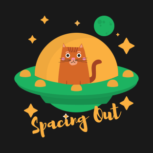 Spacing Out - Cat in a UFO in space T-Shirt