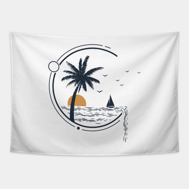 Sailboat In Ocean. Summer Time. Double Exposure Style Tapestry by SlothAstronaut