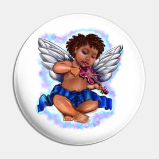 Black Angel child playing the violin - Serene sun kissed curly haired Baby cherub angel classical art Pin