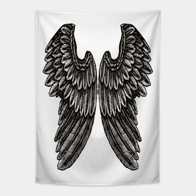 Angel Wings | Vintage Wings | Black and White | Tapestry by Eclectic At Heart