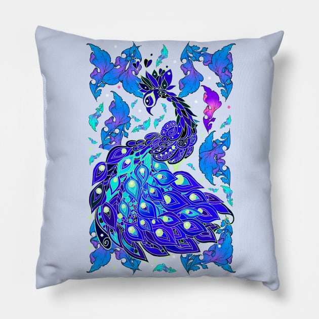 Blue Peacock Pillow by nocturne-design