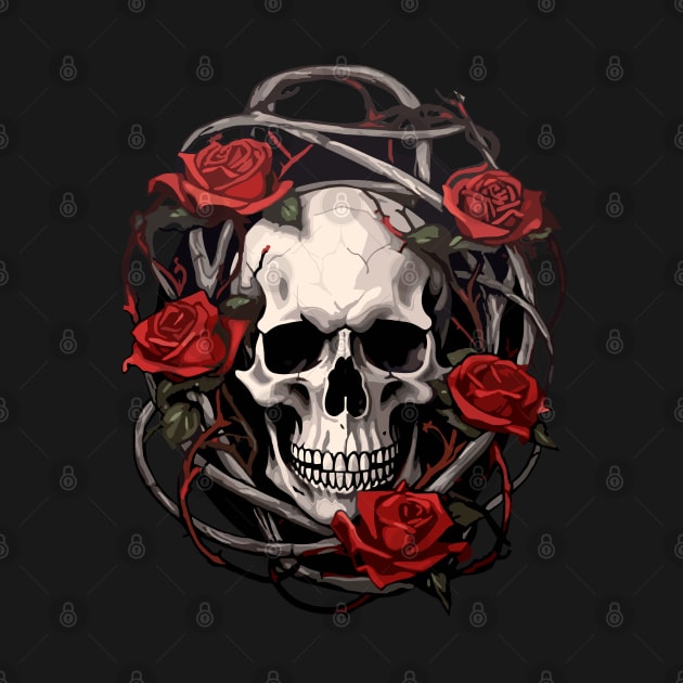 Skull And Roses - Rose with thorns skull design by DesginsDone