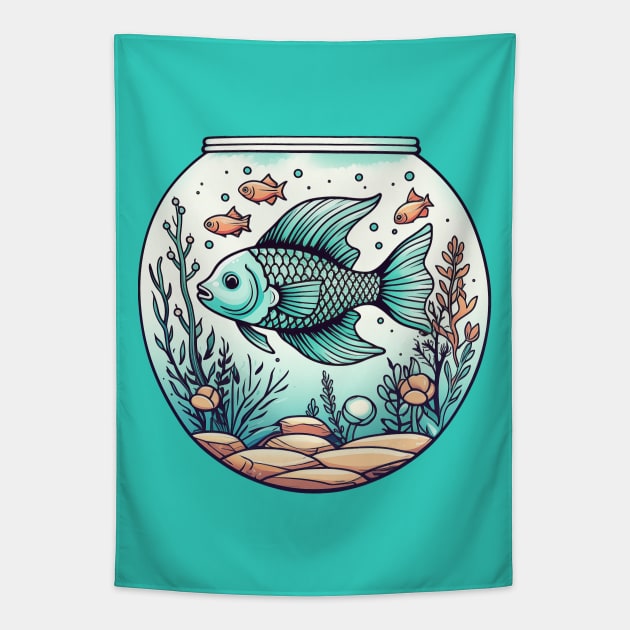 Aquariums are so addictive | Fish Tank Doodle! Tapestry by Malinda