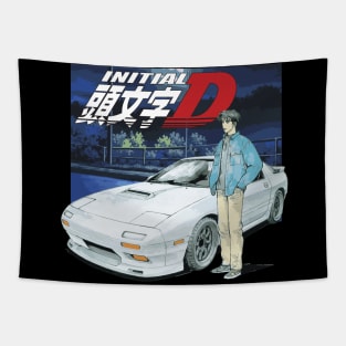 Initial D FC RX7 Stage 1 Drifting - Ryosuke Takahash RedSuns night drive anime Tapestry