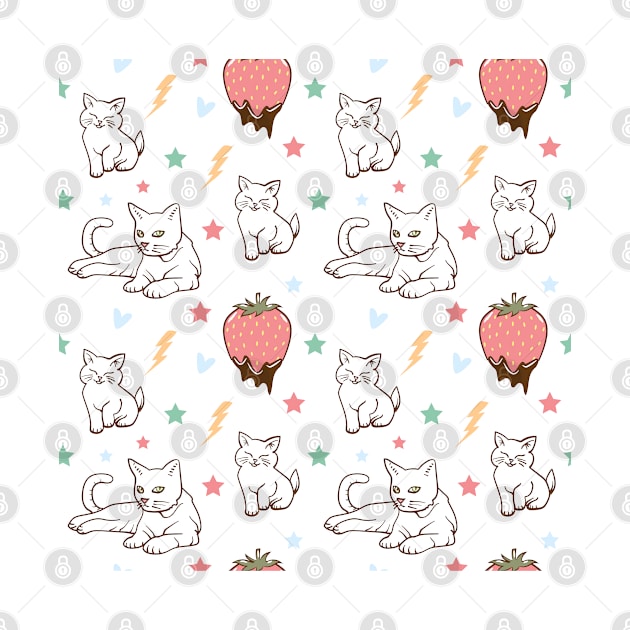 Cute Cat and Strawberries Seamless Patterns by labatchino