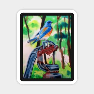 Eastern Bluebird On Rusty Pump Watercolor Print Magnet