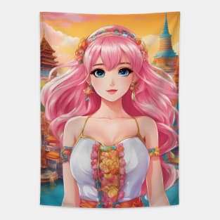 Beautiful pink hair anime princess Tapestry