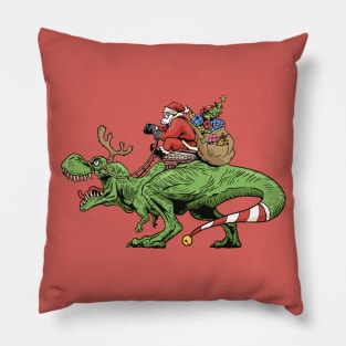 Santa Claus Riding a T-Rex Pillow