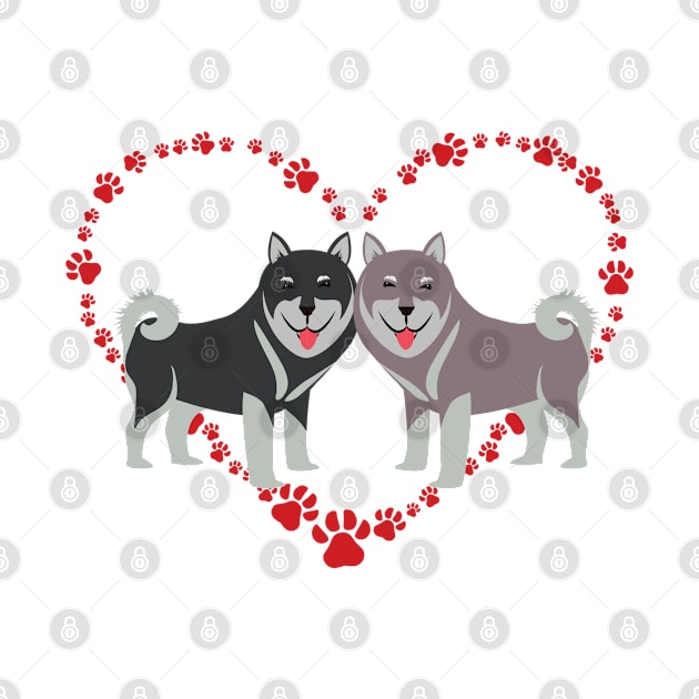 Cute Akitas in Heart Paws Prints by RubyCollection