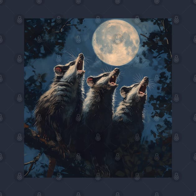 Funny Three Opposum Moon Howling At The Moon Pet Possum by RetroZin