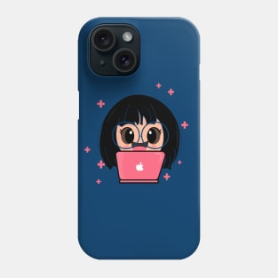 Cute Girl with Laptop Cartoon Phone Case