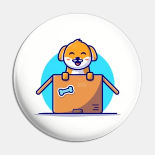 Cute Dog Playing In The Box Cartoon Vector Icon Illustration Pin