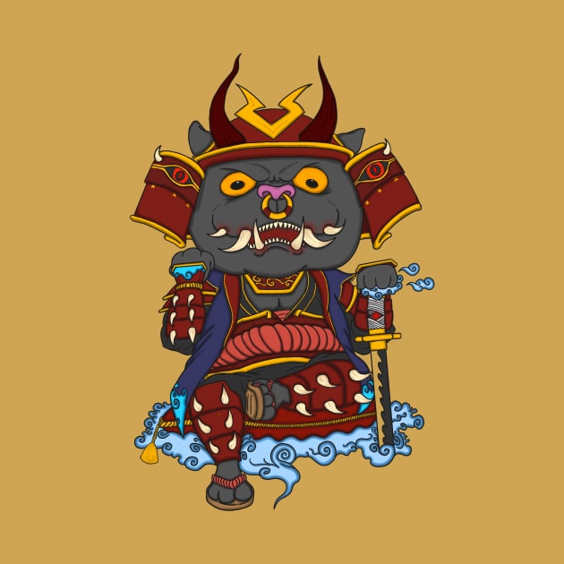 Oni samurai cat Devil cat blue on the cloud by NARO DESIGN