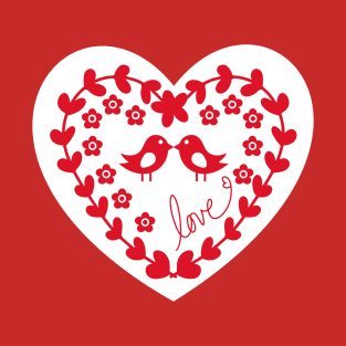 Floral heart with birds and love, white background T-Shirt