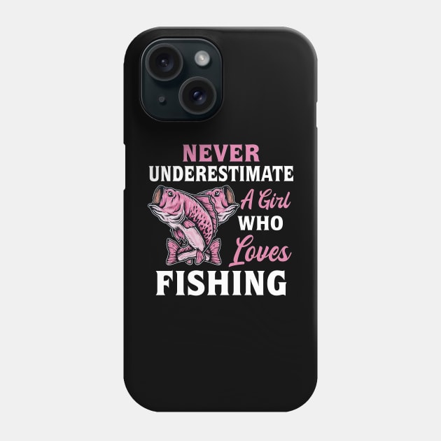 Never Underestimate A Girl Who Loves Fishing Phone Case by Red and Black Floral