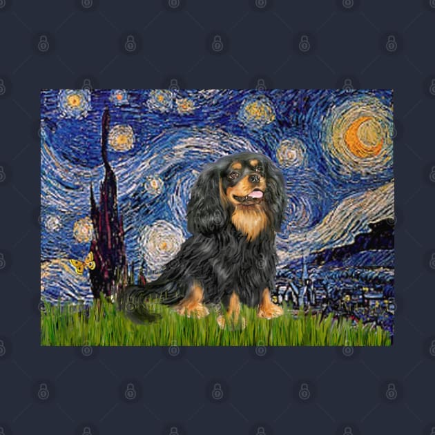 Famous Starry Night Adaptation with a Black and Tan Cavalier King Charles Spaniel by Dogs Galore and More