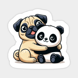 Panda Bear and Pug Dog Hugging Magnet