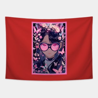 Aesthetic Anime Girl Pink Rosa Black | Quality Aesthetic Anime Design | Premium Chibi Manga Anime Art Tapestry