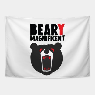 Beary Magnificient Bear Fierce Face Brave Strong Character Fighter Black Red Eye Fang Tapestry