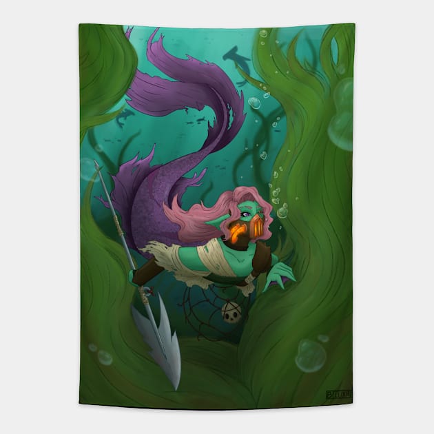 Dystopian Mermaid Tapestry by Beelixir Illustration