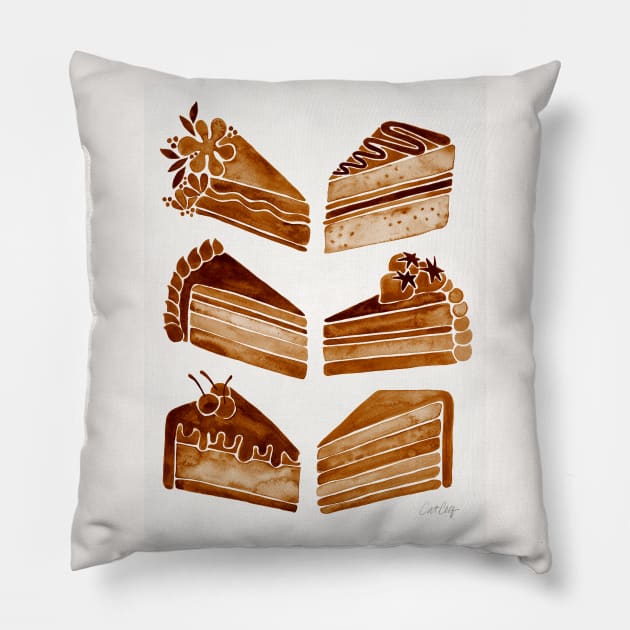 Brown Cake Slices Pillow by CatCoq