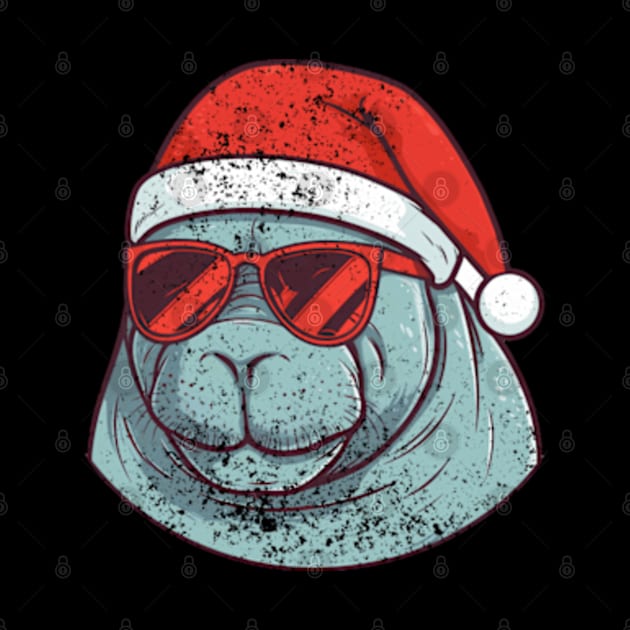 manatee in a Christmas hat distressed by GraphGeek