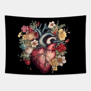 Floral Covered, Human Heart, Love Flowers Tapestry