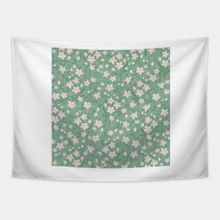 Watercolor White Floral Botanical Green Pattern Tapestry