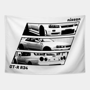 NISSAN SKYLINE GT-R R34 Black 'N White Archive 2 Tapestry