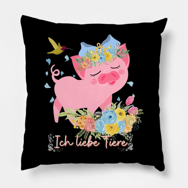 Schwein Vogel Liebe Tiere Prinzessin Blumen Süß Pillow by Maggini Art