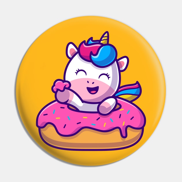 Cute Unicorn Eating Doughnut Cartoon Pin by Catalyst Labs