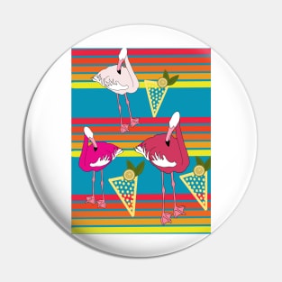 Flamingos and Cocktails at Sunset Teal Pin