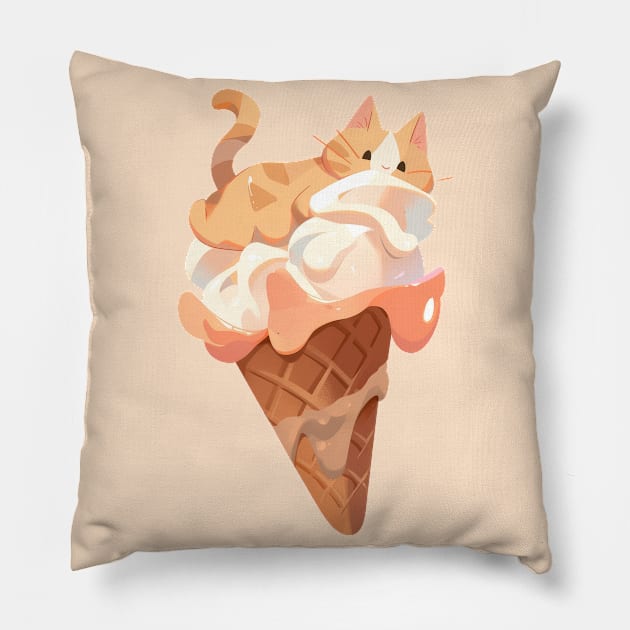 Ice cream kitty cat salted caramel Pillow by Sara-Design2