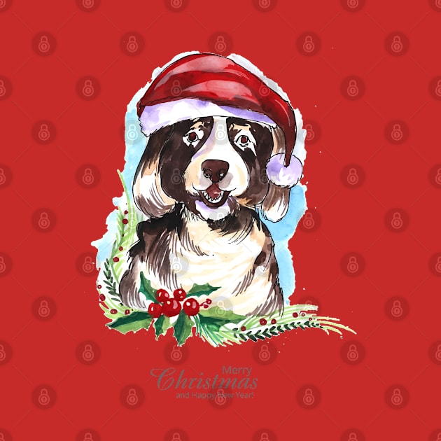 Cute Dog Wearing Christmas Hat by Mako Design 