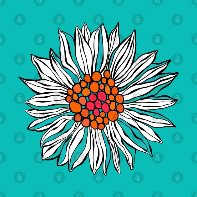 White Teal Orange Red Daisy Flower by CatyArte