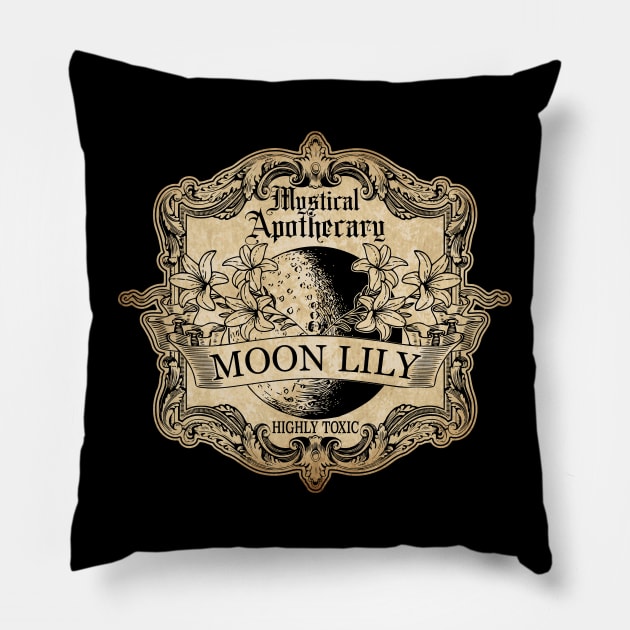 Moon Lily Potion Label Pillow by RavenWake